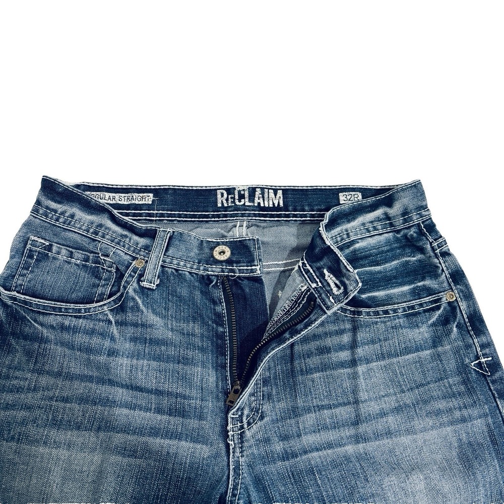Reclaim Regular Straight Leg Blue Jeans Mens 32 x 32 Faded Whiskering